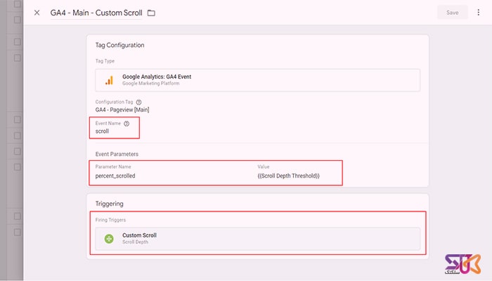در trigger شما باید Custom Scroll را انتخاب کنید