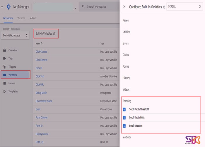Scroll Depth Threshold , Scroll Depth Units , Scroll Direction
